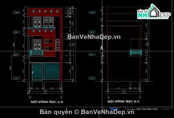 nhà phố 3 tầng,file cad nhà phố 3 tầng,cad nhà phố 3 tầng