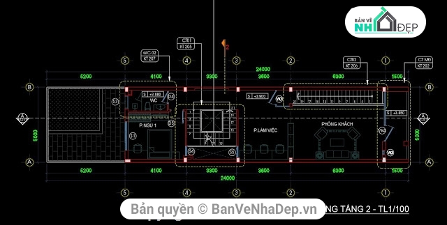 Trọn bộ 10 bản vẽ CAD Nhà phố 4 tầng (Kiến trúc, kết cấu, điện nước)