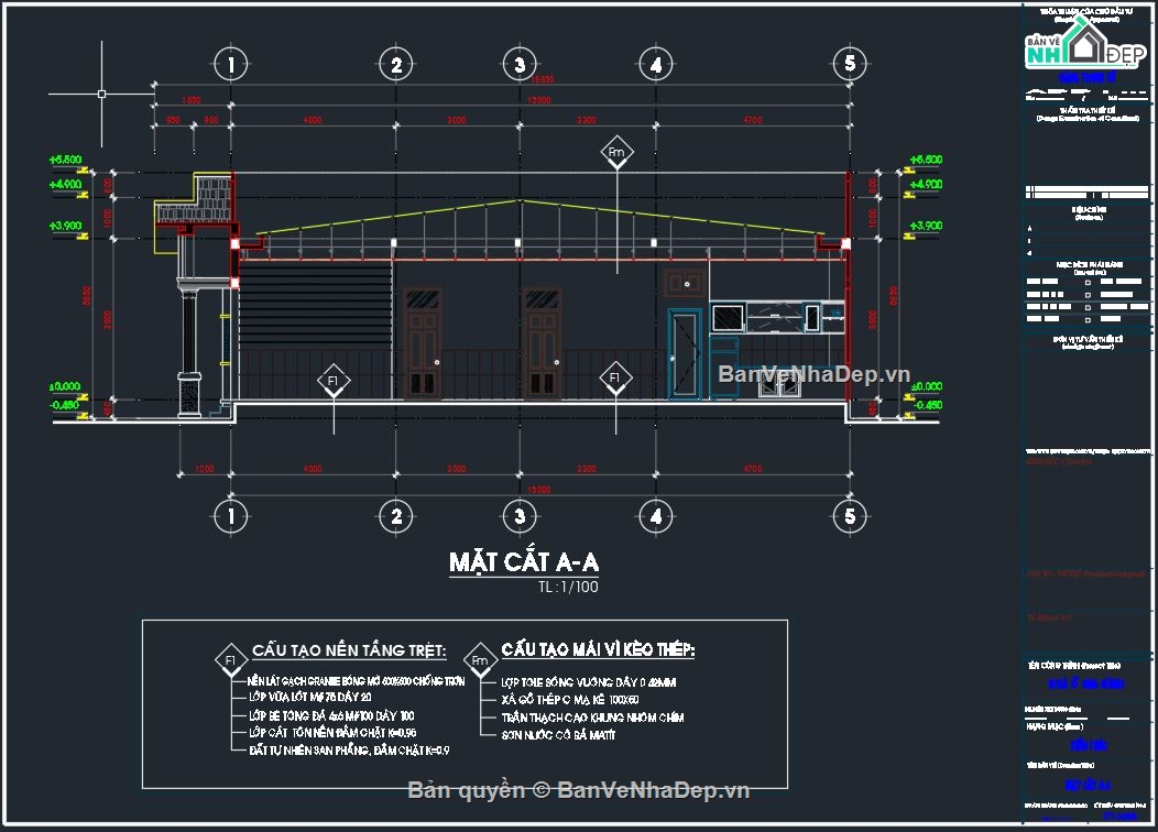 Nhà cấp 4 4.95x15m,Bản vẽ nhà cấp 4,Thiết kế nhà cấp 4,File cad thiết kế nhà cấp 4,Bản vẽ thiết kế nhà cấp 4,bản vẽ autocad nhà cấp 4