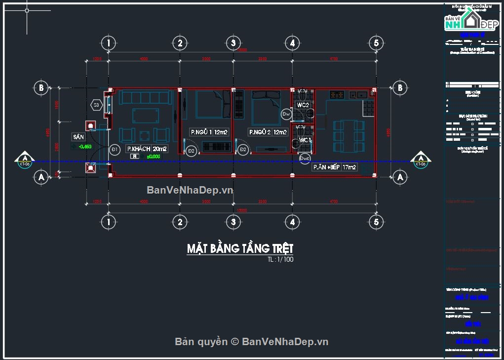 Nhà cấp 4 4.95x15m,Bản vẽ nhà cấp 4,Thiết kế nhà cấp 4,File cad thiết kế nhà cấp 4,Bản vẽ thiết kế nhà cấp 4,bản vẽ autocad nhà cấp 4