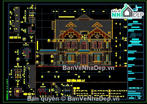 biệt thự đẹp 2 tầng,biệt thự 2 tầng kiểu kiến trúc pháp,kiến trúc biệt thự 2  tầng,bản vẻ cad kiến trúc pháp,bản vẽ autocad kiến trúc pháp