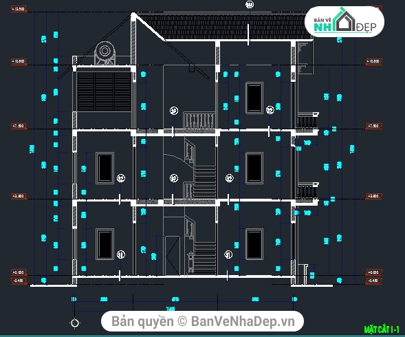 biệt thự 3 tầng 9x11.4m,Bản vẽ biệt thự 3 tầng,Biệt thự 3 tầng hiện đại,thiết kế biệt thự 3 tầng,file cad biệt thự 3 tầng