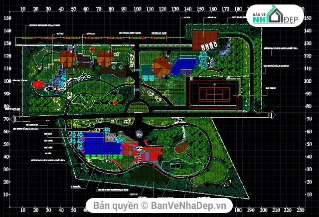 Sân Vườn,FIle cad quy hoạch Resort,Sân Vườn Cho Resot và Biệt Thự,bản vẽ quy hoạch resort