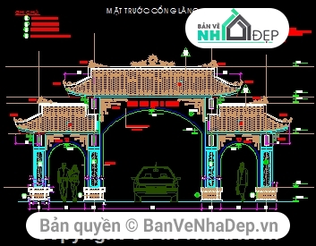 cổng làng văn hóa,mẫu cổng làng văn hóa,Cổng làng 8.1x27.5m,bản vẽ cổng làng,cad cổng làng văn hóa