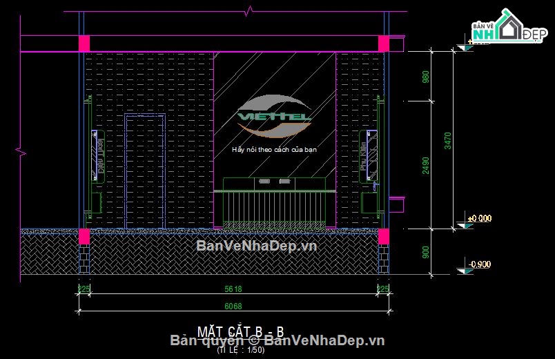 Bản vẽ autocad cửa hàng,Mẫu cửa hàng viettel store,bản vẽ cải tạo cửa hàng viettel,cad mẫu cửa hàng viettel,file cad 9.848x23.72m