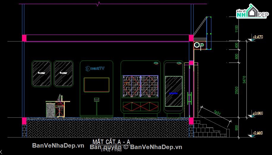 Bản vẽ autocad cửa hàng,Mẫu cửa hàng viettel store,bản vẽ cải tạo cửa hàng viettel,cad mẫu cửa hàng viettel,file cad 9.848x23.72m