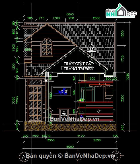 File autocad thiết kế nhà cấp 4 KT 6x16.9m hạng mục kiến trúc