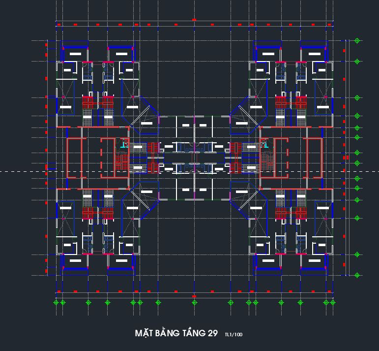 cao ốc 29 tầng,tòa nhà thương mại 29 tầng,bản vẽ tòa nhà cao tầng,file cad thiết kế tòa nhà 29 tầng