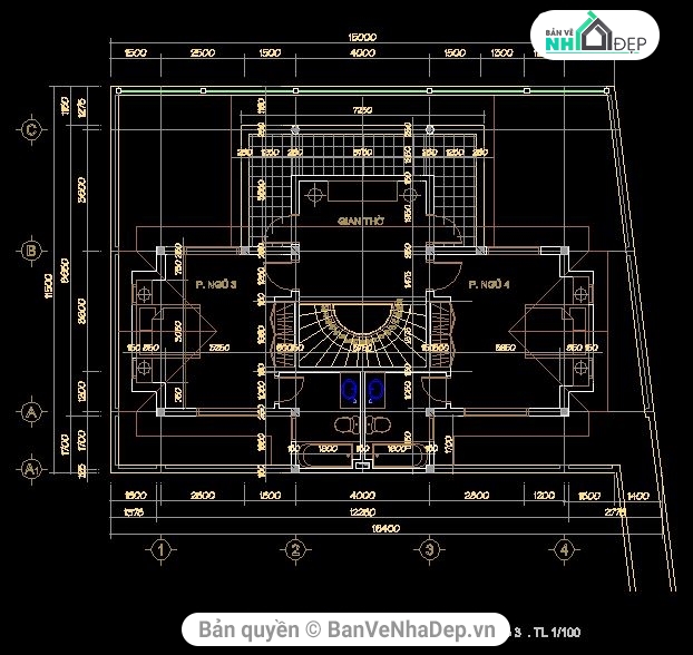 biệt thự 3 tầng,file cad biệt thự 3 tầng,bản vẽ biệt thự 3 tầng