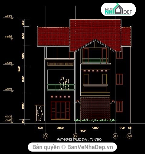 biệt thự 3 tầng,file cad biệt thự 3 tầng,bản vẽ biệt thự 3 tầng