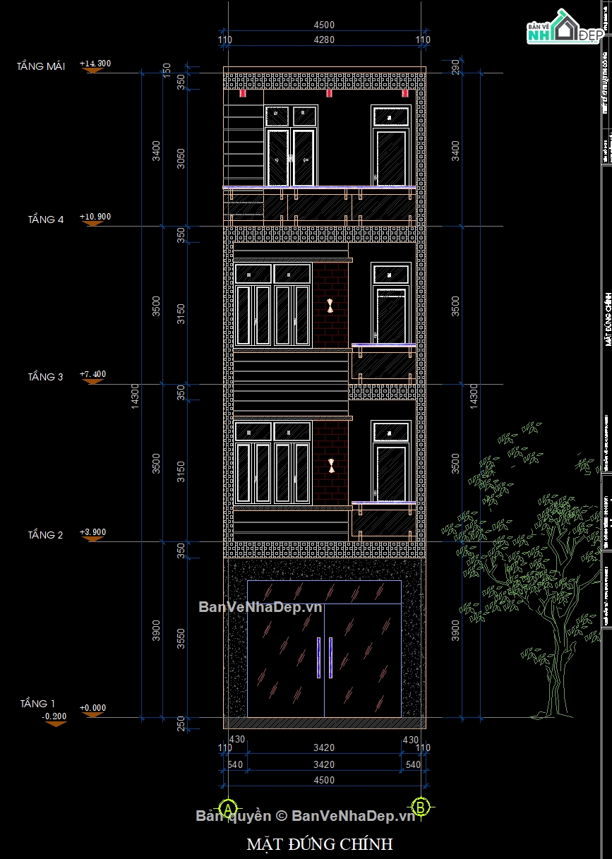 kiến trúc 4 tầng,bản vẽ nhà phố 4 tầng,bản vẽ nhà phố,cad nhà 4 tầng