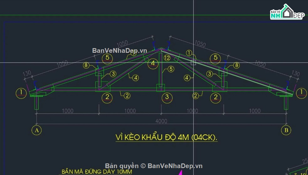 khung vì kèo,khung vì kèo thép,file cad khung vì kèo thép