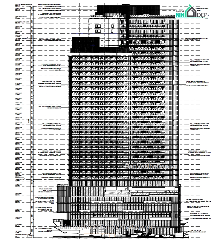 kiến trúc khách sạn,khách sạn,file cad kiến trúc đầy đủ,bản vẽ kiến trúc khách sạn