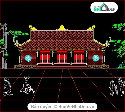 kiến trúc chùa thôn hấn,mẫu thiết kế chùa,thiết kế chùa Hấn,bản vẽ chùa Thượng Đình,bản vẽ autocad chùa,bản vẽ cad chùa