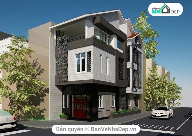 nhà phố 4 tầng,file cad nhà phố 4 tầng,bản vẽ nhà phố 4 tầng,kiến trúc nhà phố