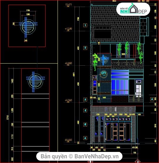 nhà phố 4 tầng,file cad nhà phố 4 tầng,bản vẽ nhà phố 4 tầng,kiến trúc nhà phố