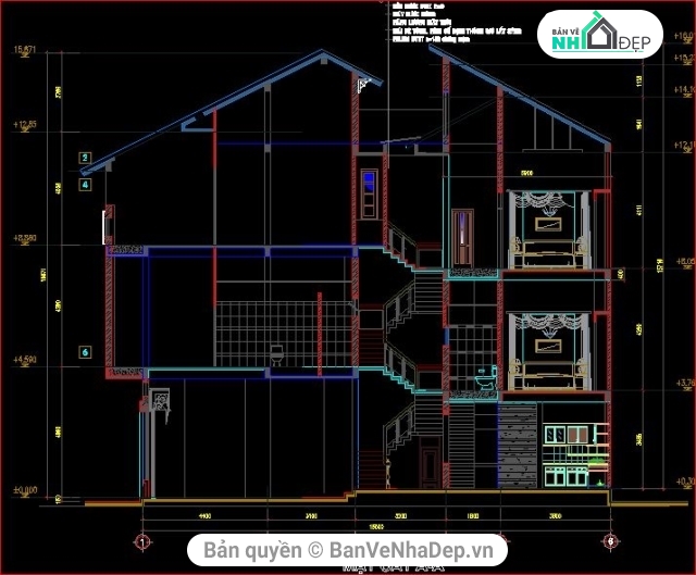 nhà phố 4 tầng,file cad nhà phố 4 tầng,bản vẽ nhà phố 4 tầng,kiến trúc nhà phố