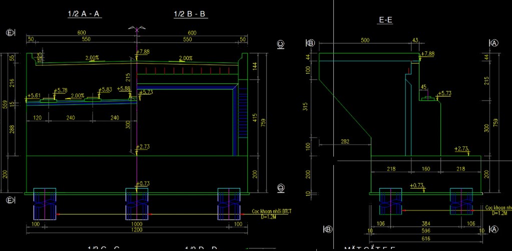 Bản vẽ 3D mố chữ U nghiêng trục,Bản vẽ AutoCAD mố chữ U cầu chéo,Bản vẽ mố BTCT chữ U chéo