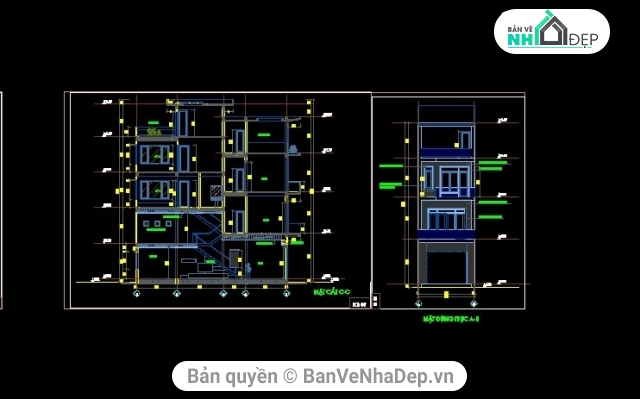 bản vẽ nhà lệch tầng 5.3 x 14.5m cao 4 tầng,nhà lệch tầng 5.3x14.5m,bả vẽ nhà 4 tầng (lệch tầng),nhà lệch tầng mặt tiền 5.3m