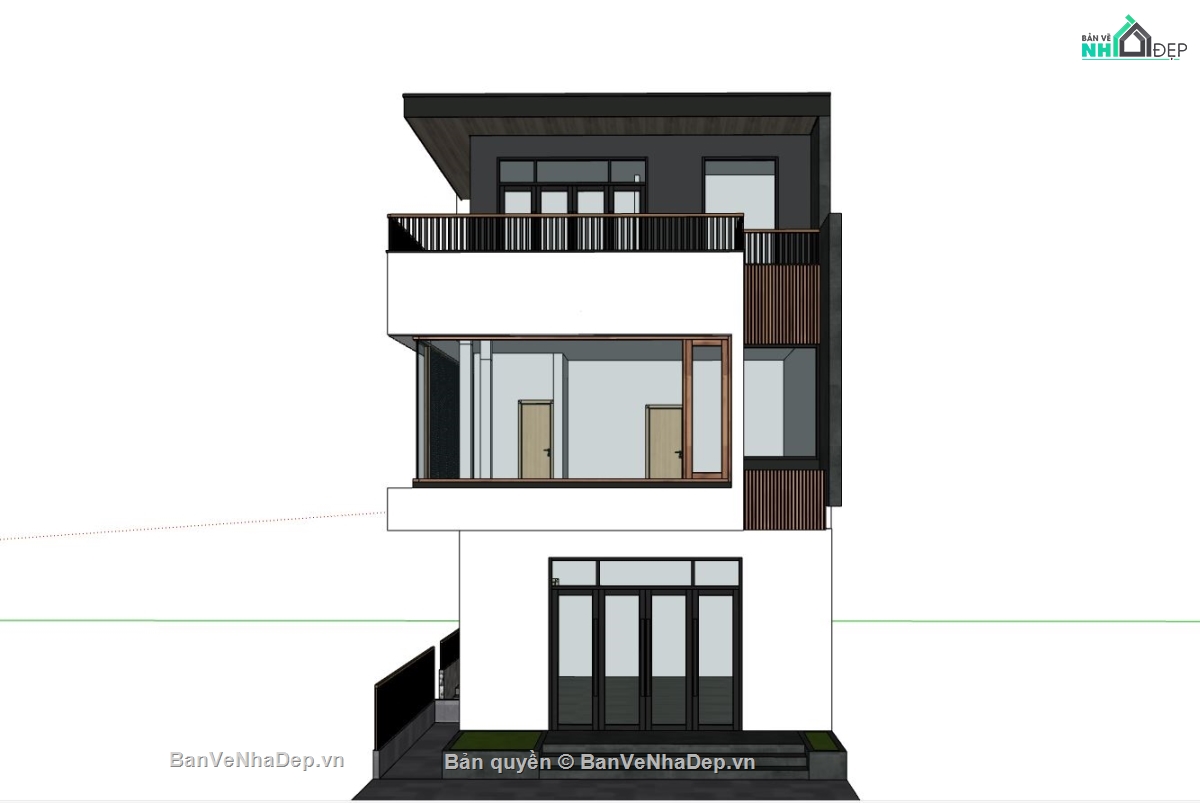 file sketchup nhà phố,mẫu nhà phố hiện đại,nhà phố 3 tầng,thiết kế nhà phố 3 tầng