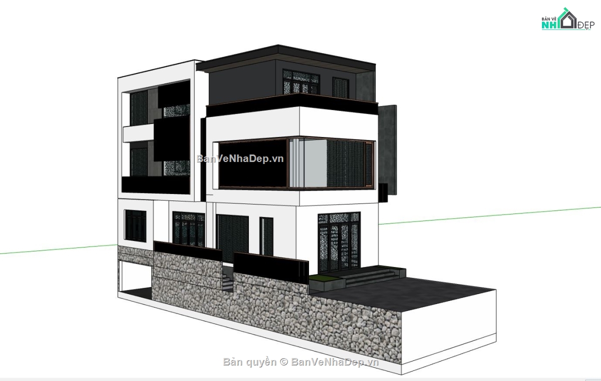 file sketchup nhà phố,mẫu nhà phố hiện đại,nhà phố 3 tầng,thiết kế nhà phố 3 tầng