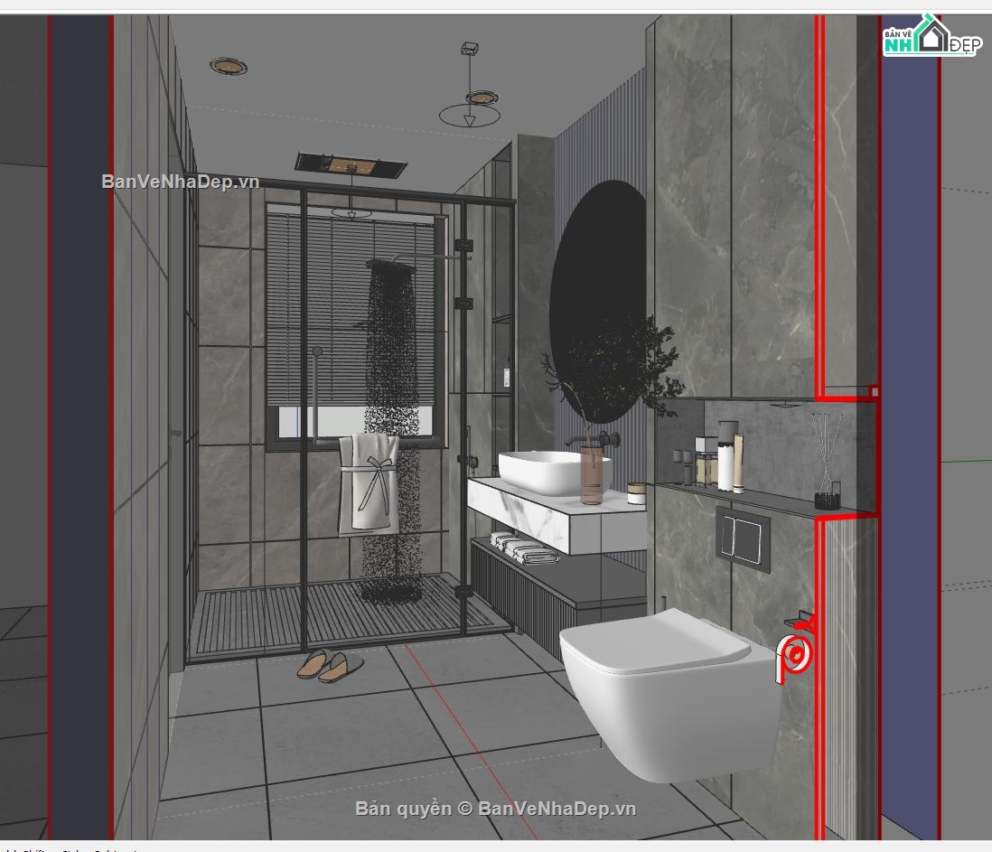 nội thất nhà wc,thiết kế nội thất vệ sinh đẹp,sketchup nội thất nhà vệ sinh