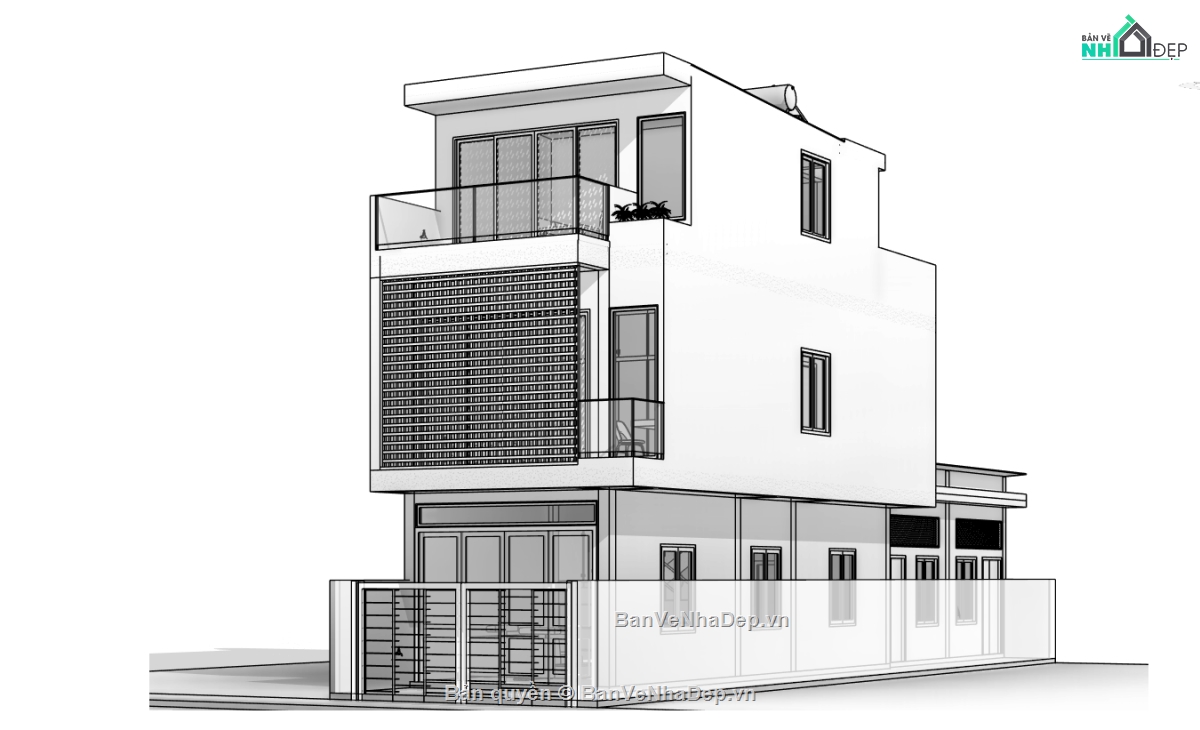 Bản vẽ nhà phố,nhà phố 3 tầng,nhà phố 5 x 20m