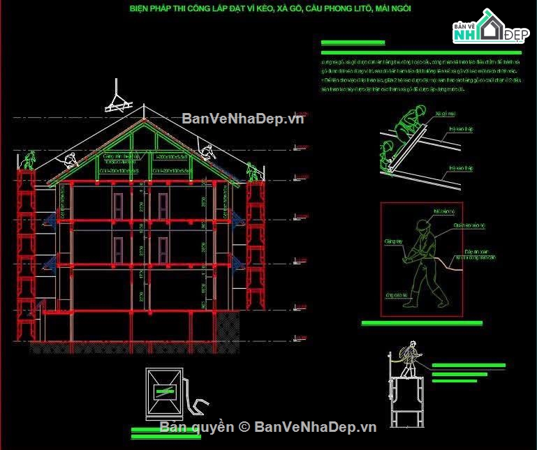 Biện pháp thi công công,thi công kết cấu mái,bản vẽ thi công kết cấu mái