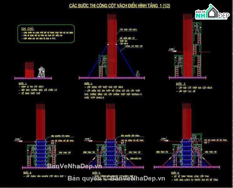 thi công vách,File biện pháp thi công,thi công cột thép
