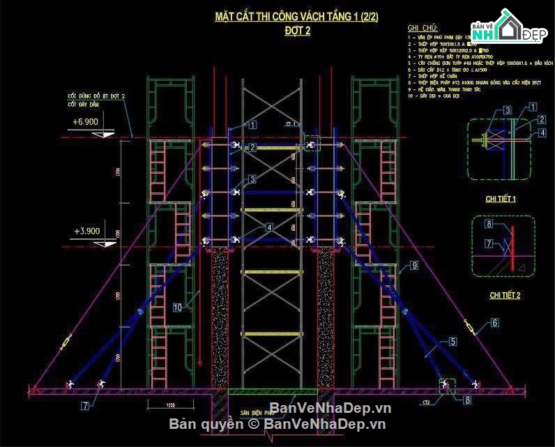 thi công vách,File biện pháp thi công,thi công cột thép