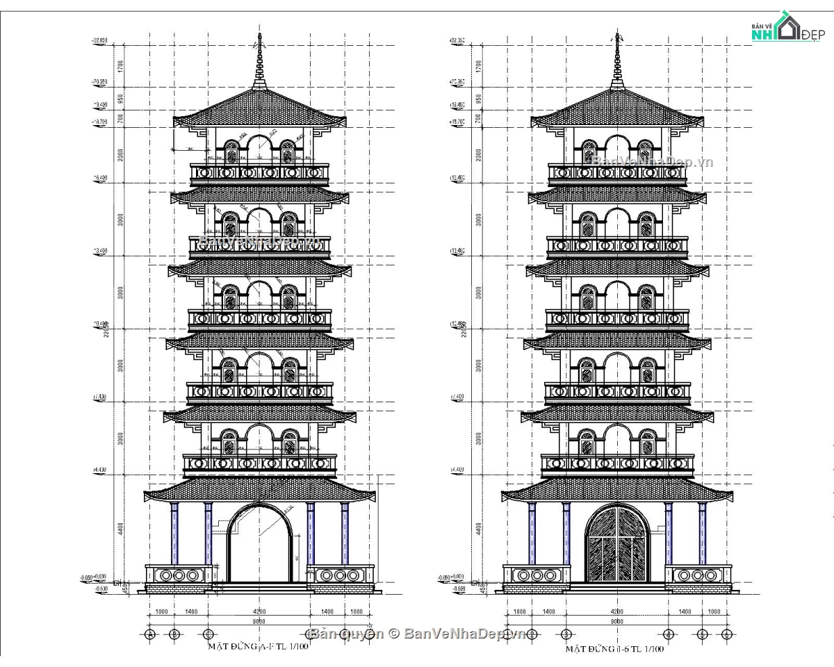 đình chùa việt nam,kiến trúc chùa,file cad bản vẽ chùa,mẫu bản vẽ chùa,bản vẽ tháp chuẩn đề,bản vẽ chùa đẹp