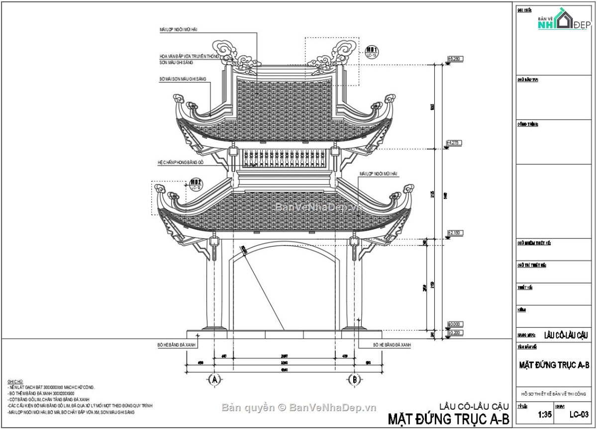 thiết kế chùa,Bản vẽ đền chùa,đình chùa cổ,Thiết kế đền cổ,Lầu cổ 4 cạnh