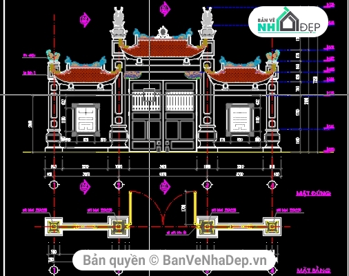 BVTC đình chùa 15.65x19.25m,BVTC chùa BTCT,BVTC chùa cổ,bản vẽ chùa