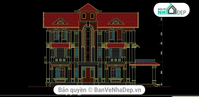 Tổng hợp 14 bản vẽ AUTOCAD biệt thự 3 tầng phong cách cổ điển