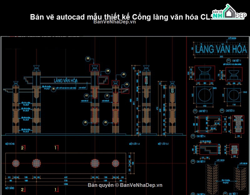 Cổng làng,cad cổng làng,bản vẽ cad cổng làng