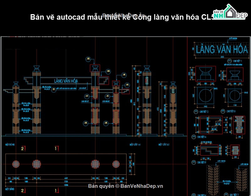 Cổng làng,cad cổng làng,bản vẽ cad cổng làng
