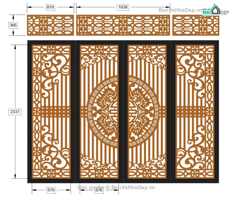 mẫu cổng 4 cánh,ô thoáng,file cnc cổng 4 cánh,mẫu cnc cổng 4 cánh