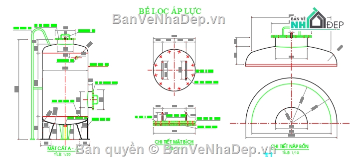 thiết kế bồn lọc áp lực,bồn lọc áp lực,file cad bồn lọc áp lực