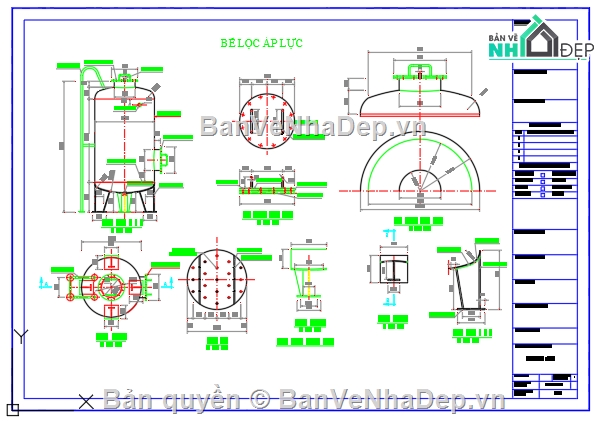 thiết kế bồn lọc áp lực,bồn lọc áp lực,file cad bồn lọc áp lực