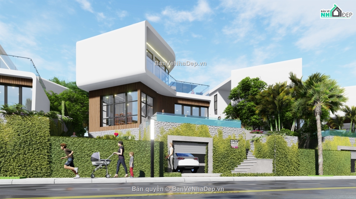 thiết kế thi công,nghỉ dưỡng,mẫu sketchup biệt thự 3 tầng 12x20m,file autocad biệt thự nghỉ dưỡng,bản vẽ biệt thự nghỉ dưỡng