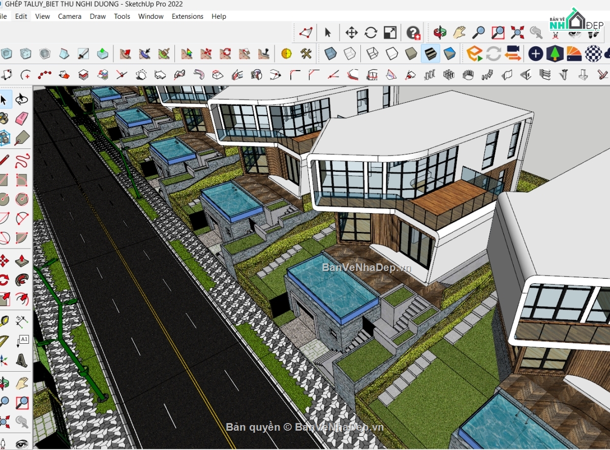 thiết kế thi công,nghỉ dưỡng,mẫu sketchup biệt thự 3 tầng 12x20m,file autocad biệt thự nghỉ dưỡng,bản vẽ biệt thự nghỉ dưỡng