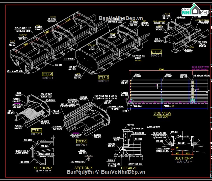 kết cấu nhà xưởng,bản vẽ kết cấu thép,file cad kết cấu thép