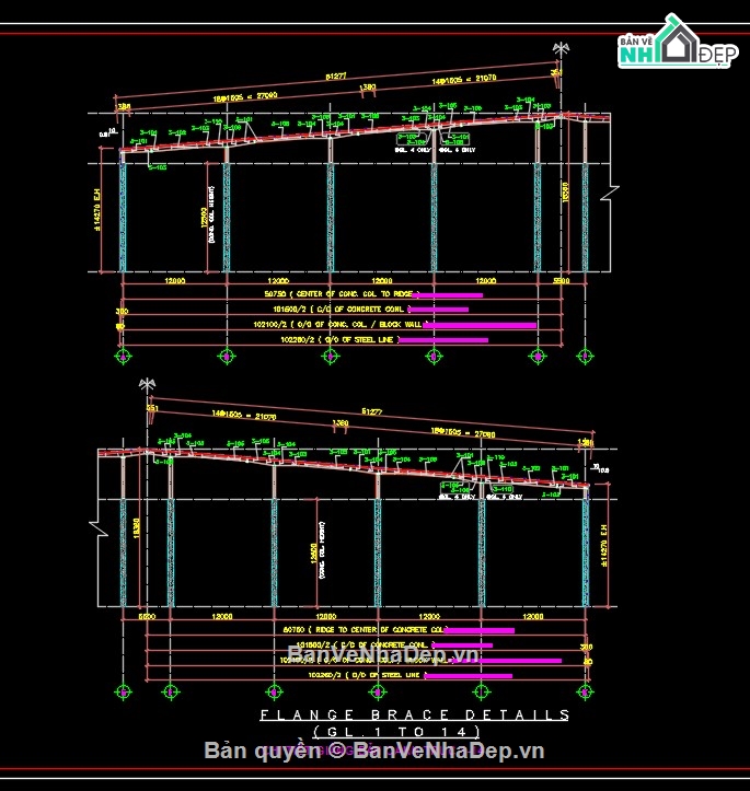kết cấu nhà xưởng,bản vẽ kết cấu thép,file cad kết cấu thép