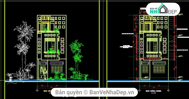 11 bản vẽ cad thiết kế nhà phố 2 tầng gồm kiến trúc, kết cấu, điện nước