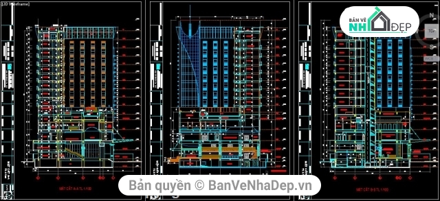 9 mẫu bản vẽ autocad đầy đủ kiến trúc, kết cấu thiết khác sạn cao tầng