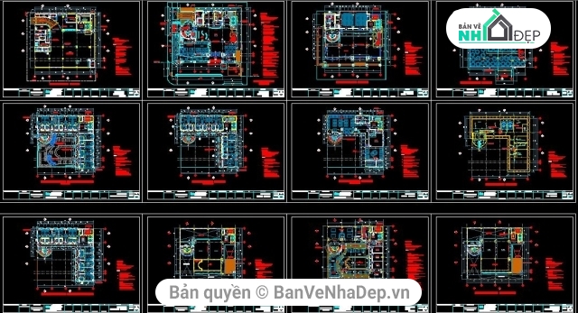 8 bộ bản vẽ autocad thiết kế khách sạn 2 tầng gồm kiến trúc, kết cấu