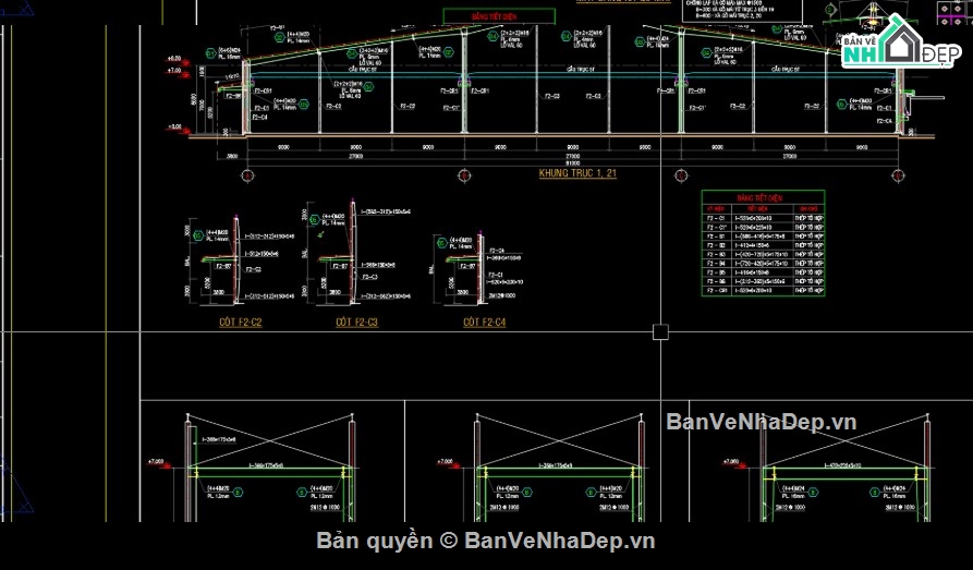 Bản vẽ cột kèo nhà xưởng 81m,Bản vẽ cửa nóc gió nhà xưởng,Bản vẽ dầm cầu trục nhà xưởng,Bản vẽ kết cấu thép nhà xưởng 81m
