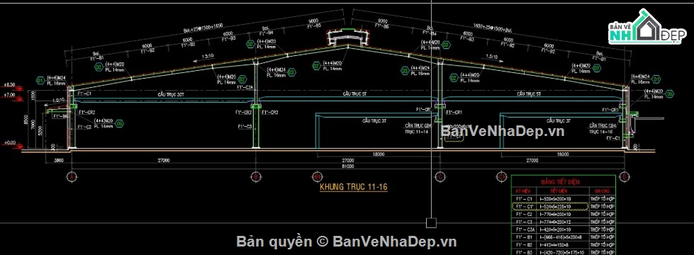 Bản vẽ cột kèo nhà xưởng 81m,Bản vẽ cửa nóc gió nhà xưởng,Bản vẽ dầm cầu trục nhà xưởng,Bản vẽ kết cấu thép nhà xưởng 81m