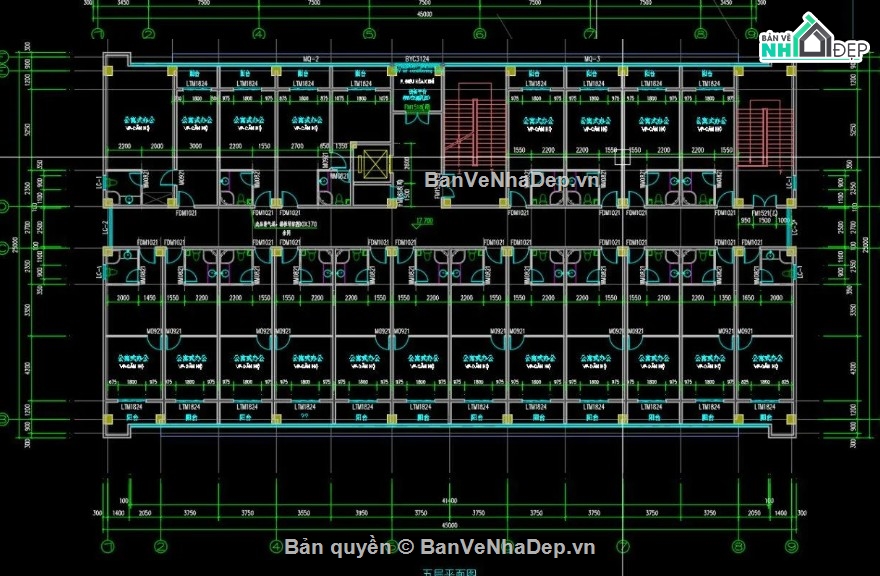 nhà văn phòng 5 tầng,bản vẽ nhà văn phòng,file cad nhà văn phòng