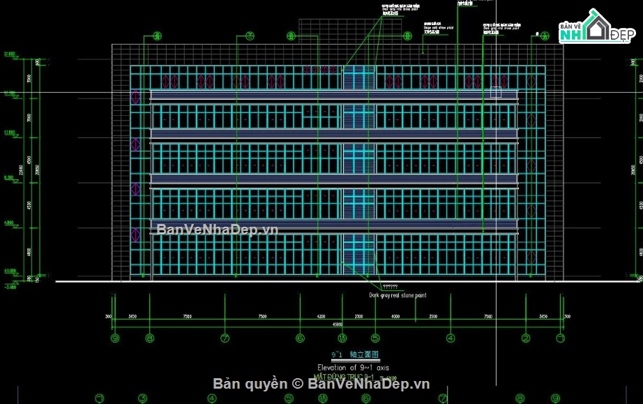 nhà văn phòng 5 tầng,bản vẽ nhà văn phòng,file cad nhà văn phòng